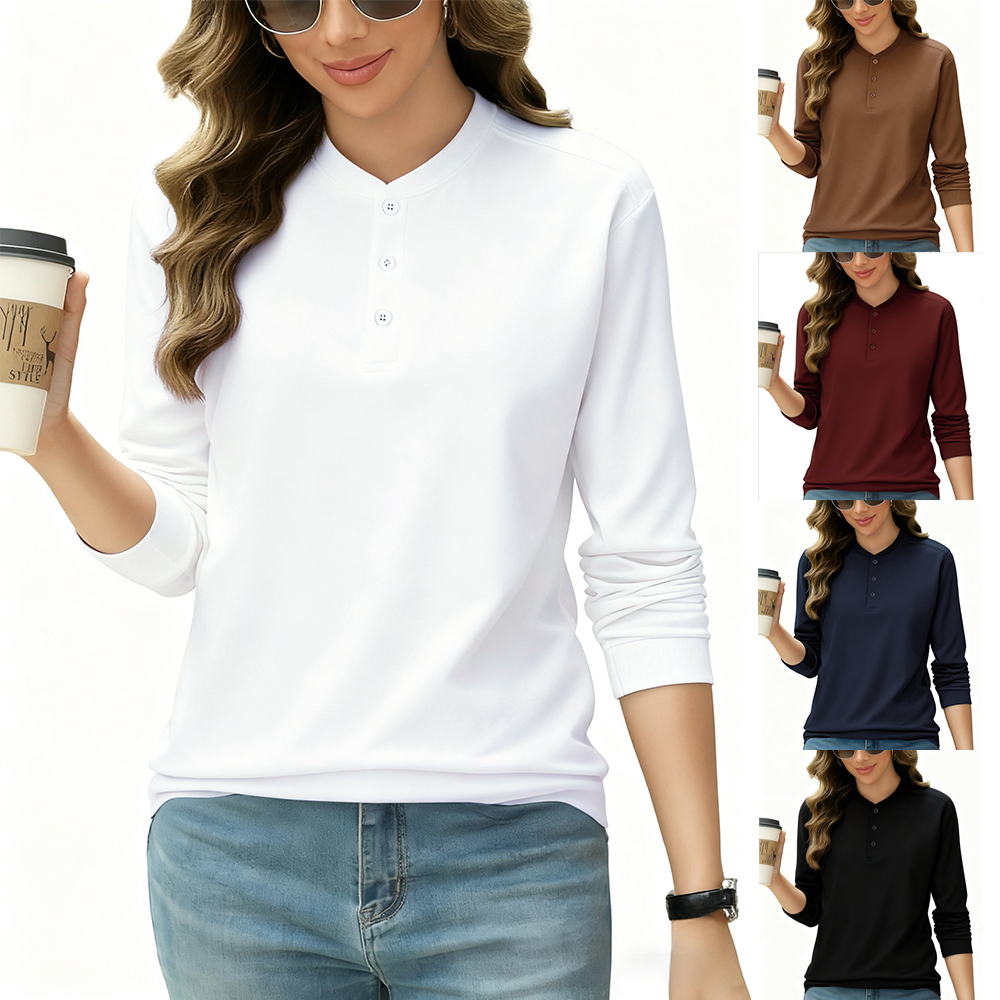 2026 NEW Solid Cotton Henley S - Undershirt Crew Neck ulasan dan harga