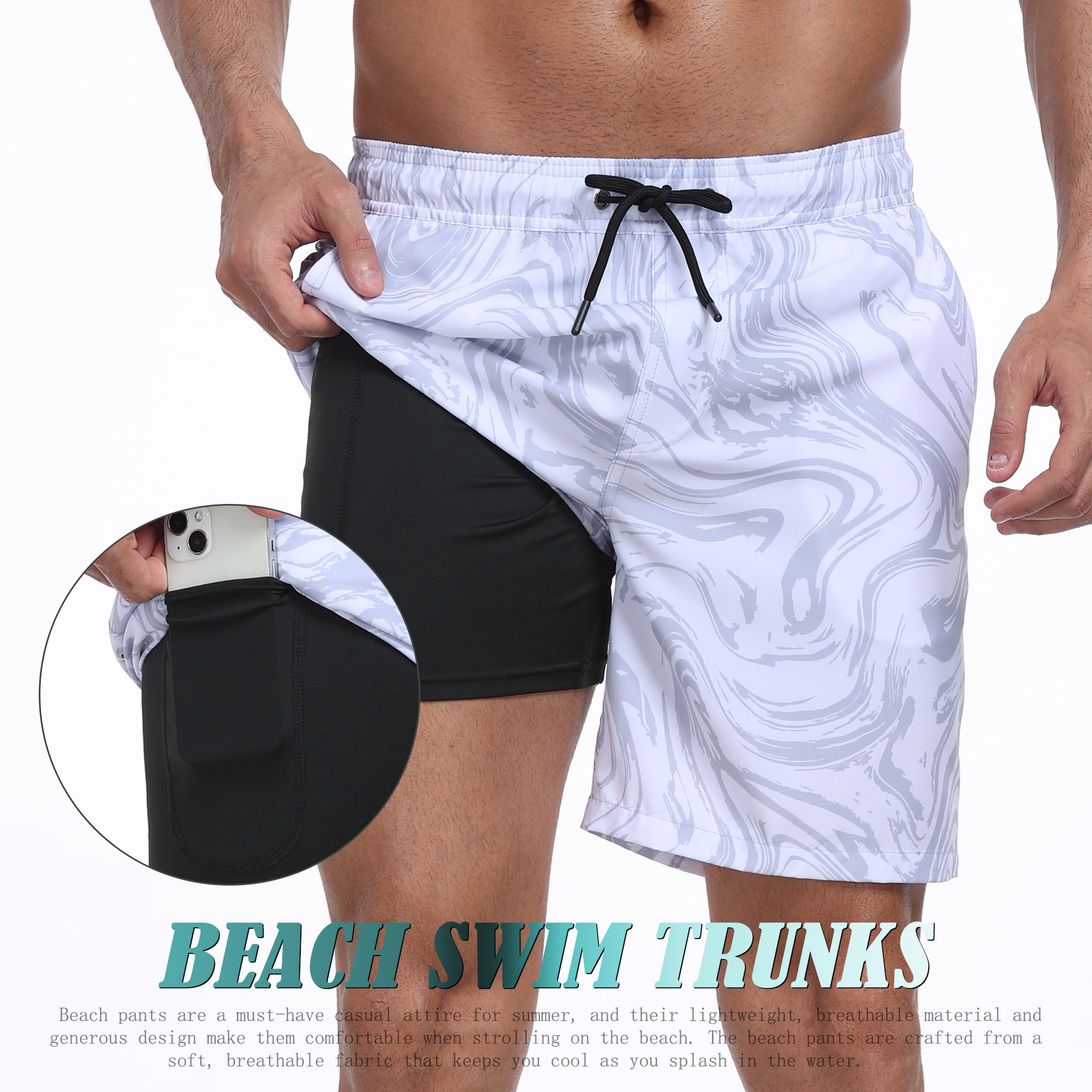 Mens Shark Pattern 2 in 1 Boar - Long Leg Trunk Men ulasan dan harga