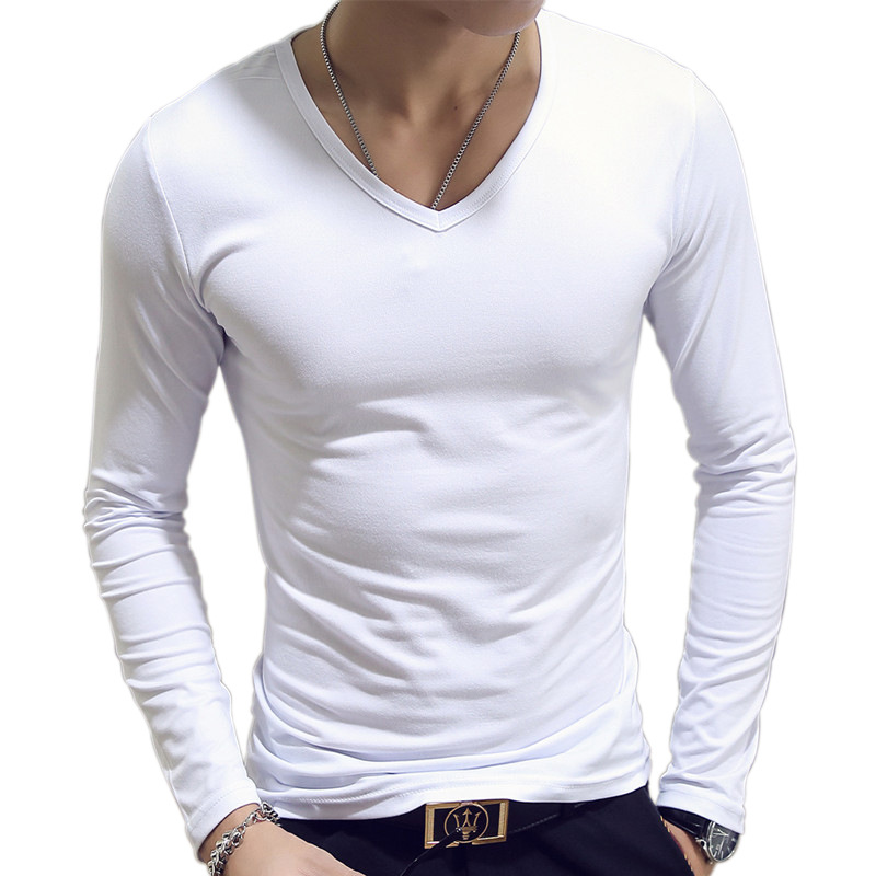 V Neck Mens T Shirts Plain Lon - Undershirt Crew Neck ulasan dan harga