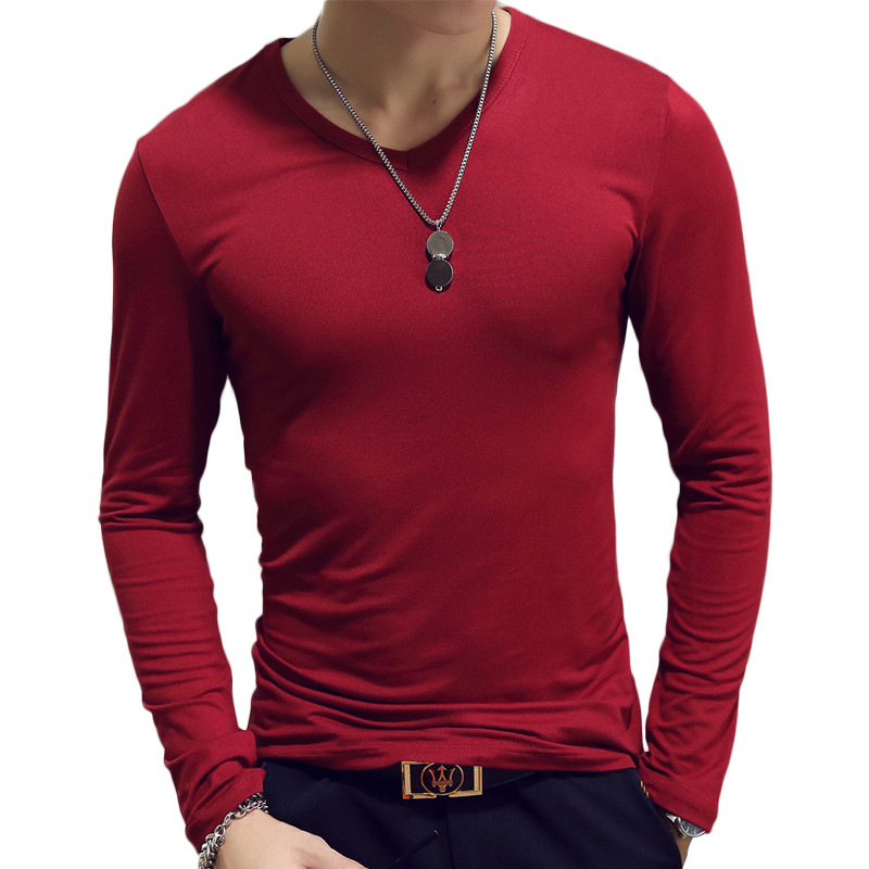 V Neck Mens T Shirts Plain Lon - Undershirt Crew Neck ulasan dan harga