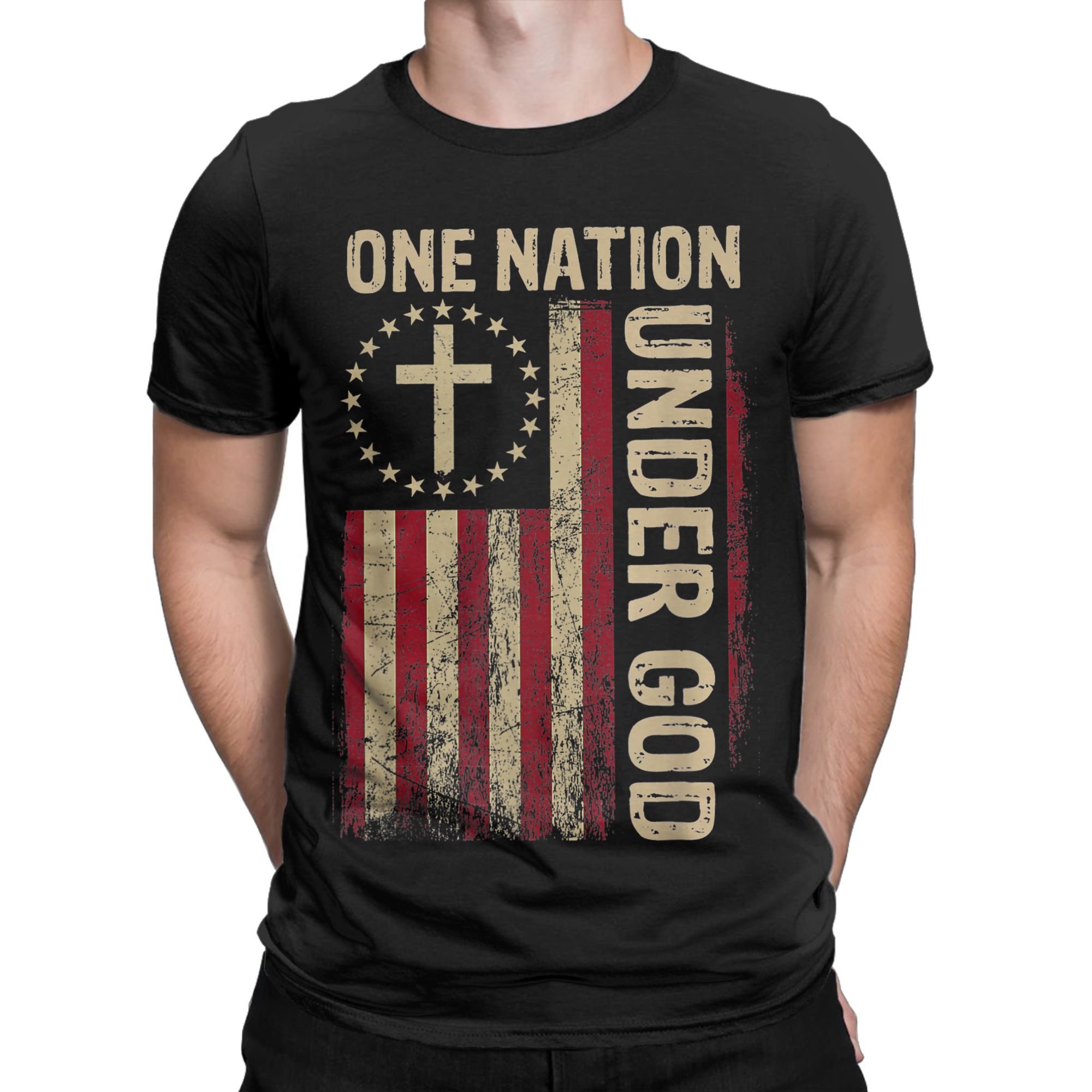 One Nation Under God Flag 4th  - Undershirt Crew Neck ulasan dan harga