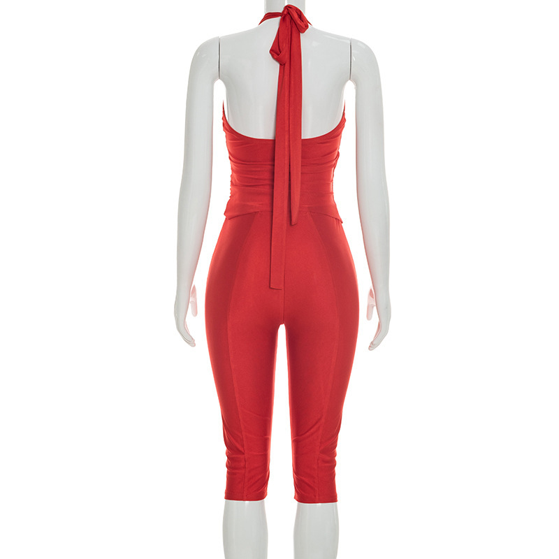 Women Slim 2 Piece Set Solid W - Suspender Tank Top ulasan dan harga