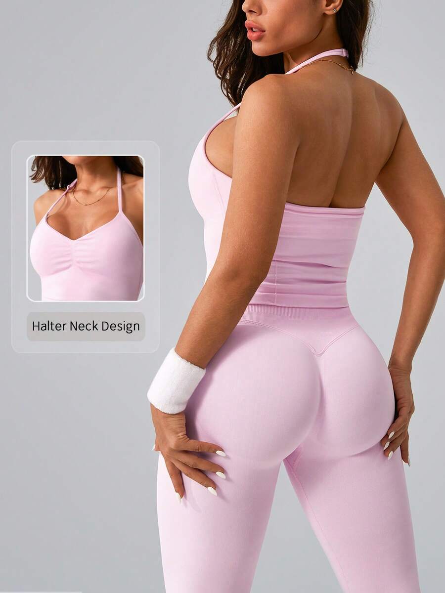Womens Halter Neck Yoga Set Ri - Tank Top Ribbed ulasan dan harga