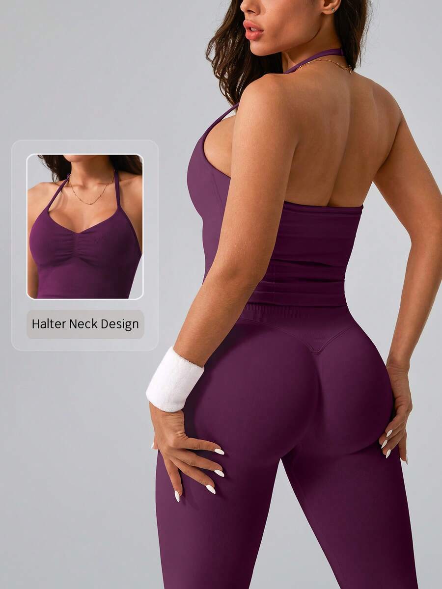 Womens Halter Neck Yoga Set Ri - Tank Top Ribbed ulasan dan harga