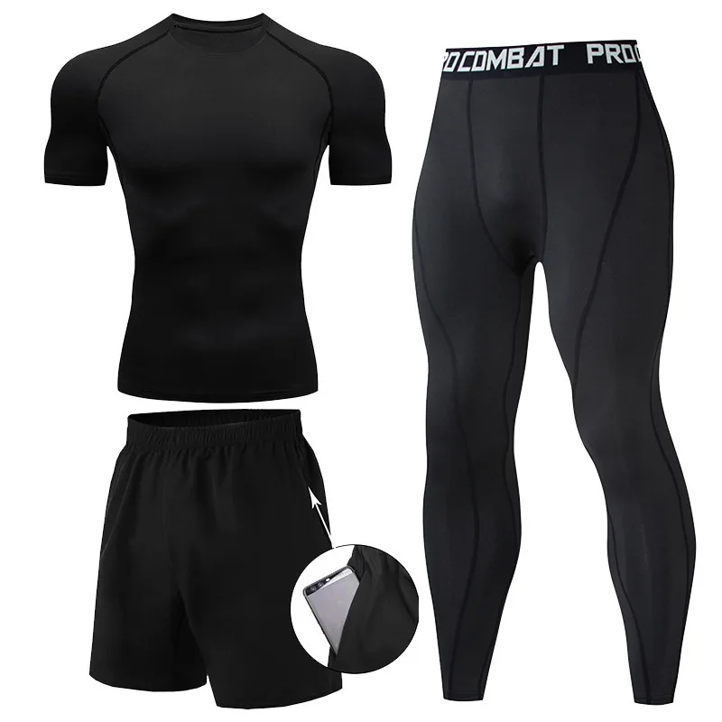 3 Pieces Fitness Suits Athleti - Compression Shorts Athletes ulasan dan harga