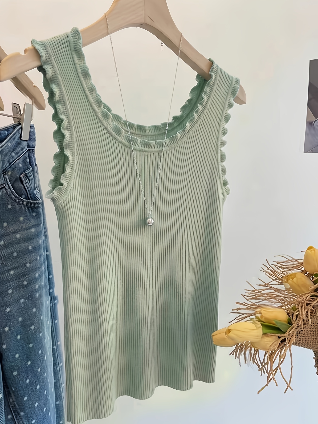 Women's Sleeveless Lace Trim R - Tank Top Ribbed ulasan dan harga