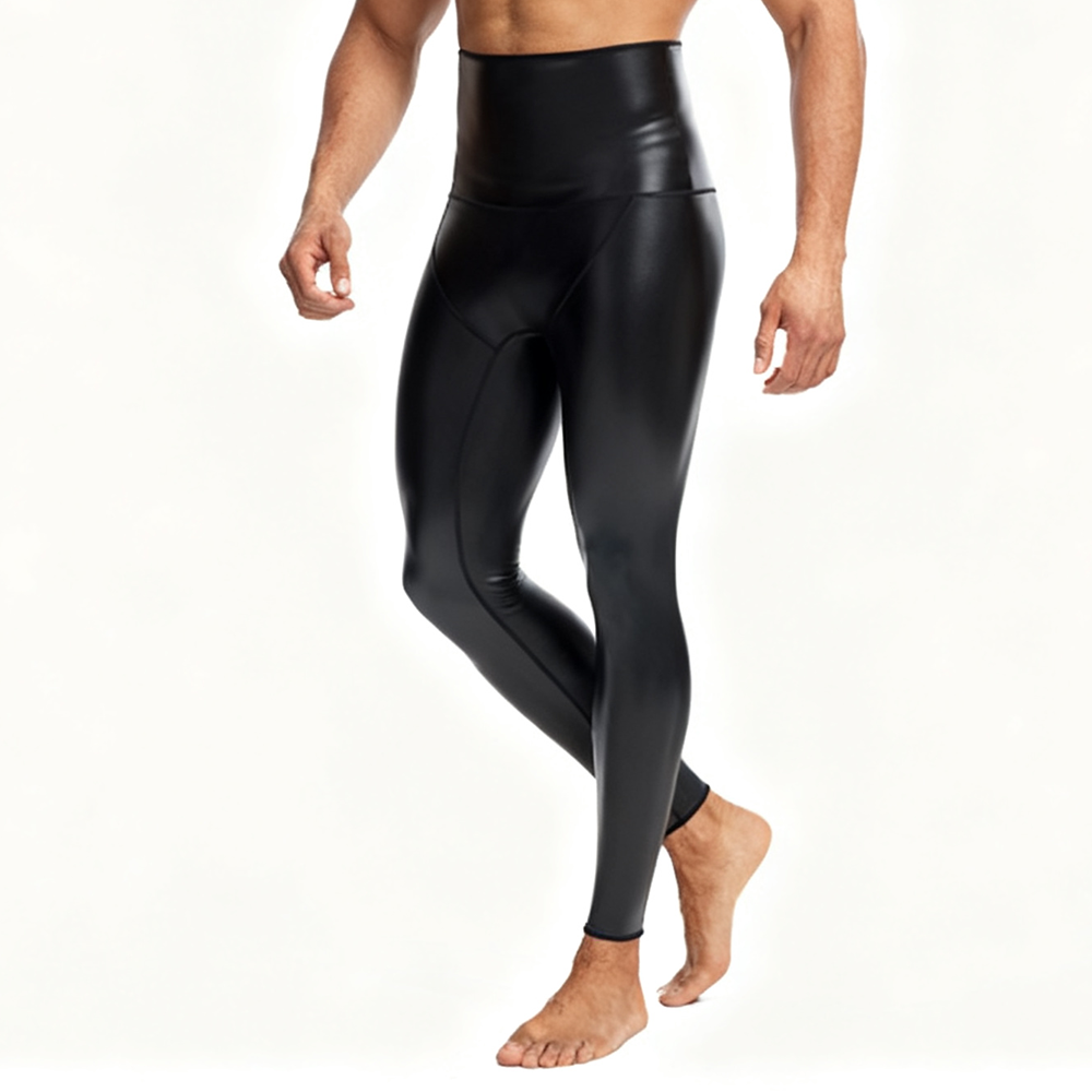 Sexy Men PU Leather Long Pants - Compression Long Pant ulasan dan harga