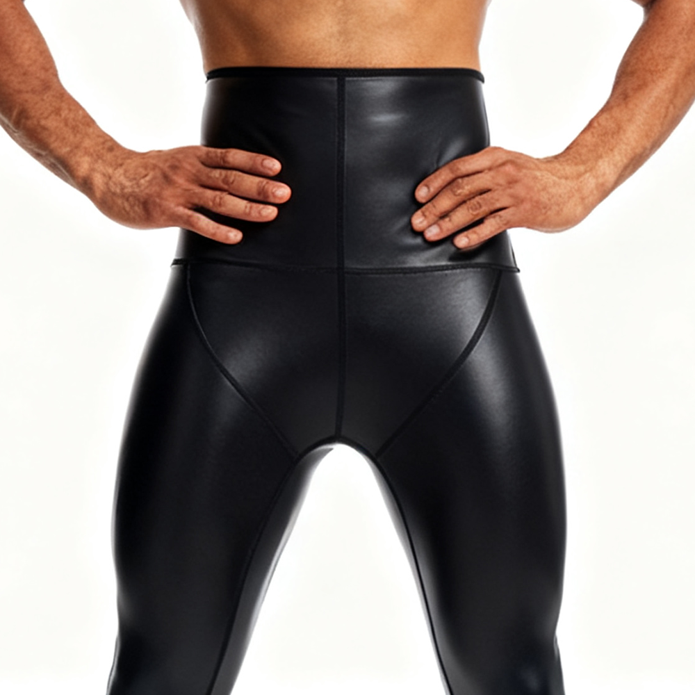 Sexy Men PU Leather Long Pants - Compression Long Pant ulasan dan harga