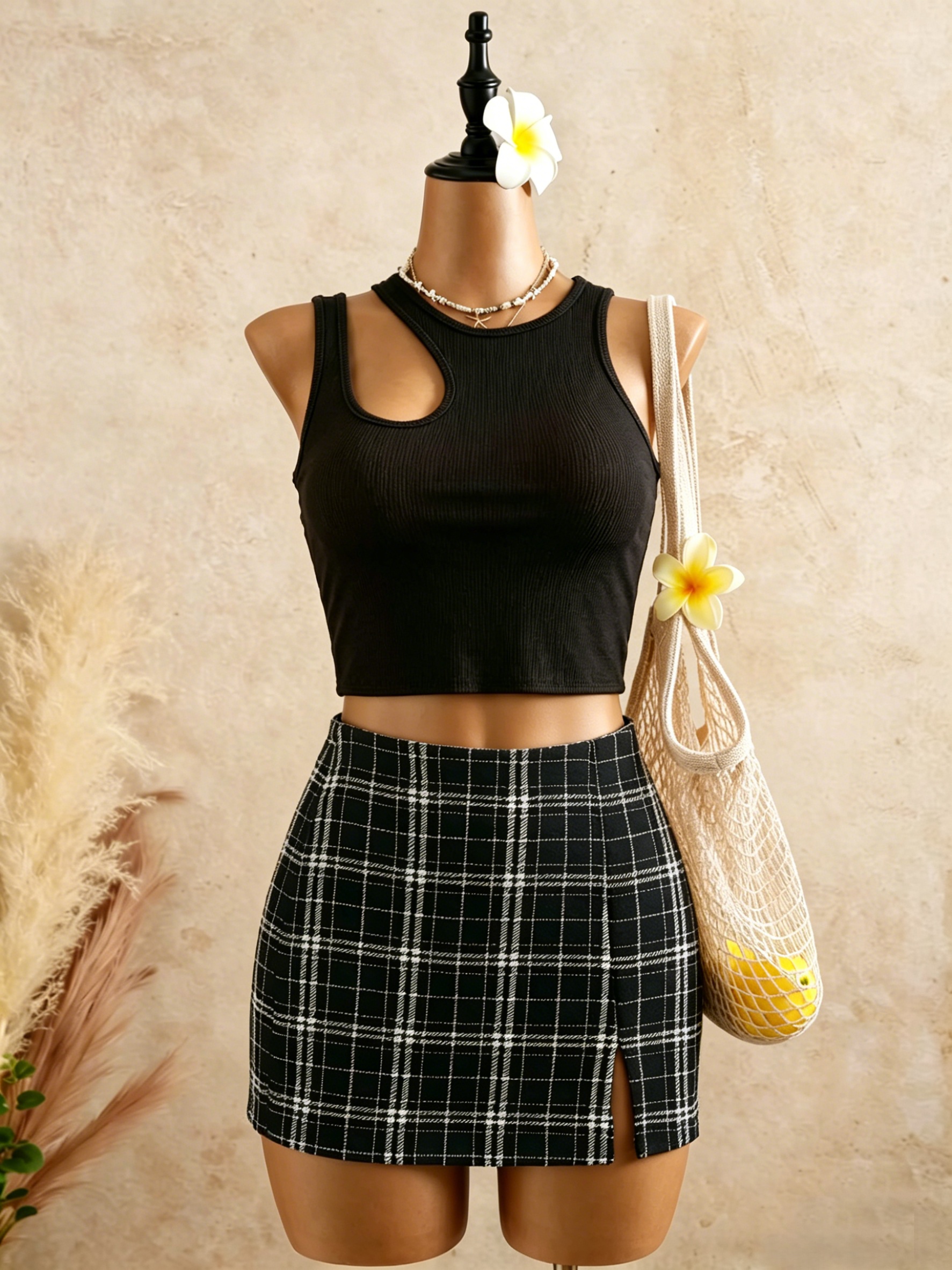 2 Piece Outfits Women Cutout R - Tank Top Ribbed ulasan dan harga