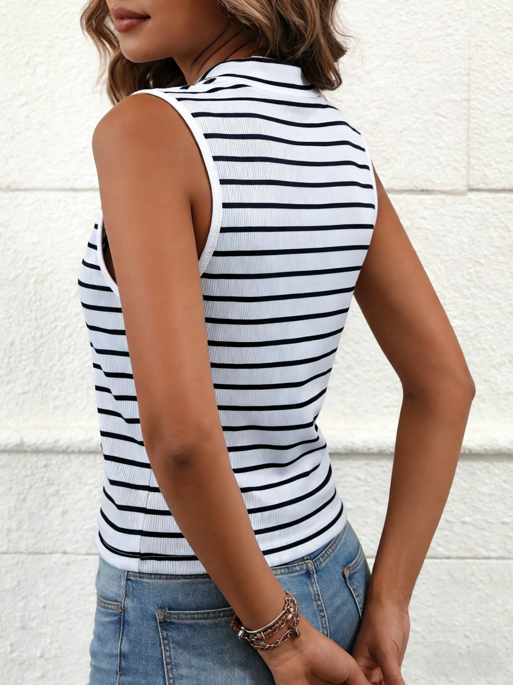 Women Sleeveless Top Black Whi - Tank Top Ribbed ulasan dan harga