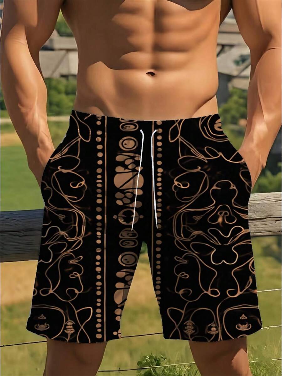 Mens Abstract Geometric Print  - Trunk Breathable Men ulasan dan harga